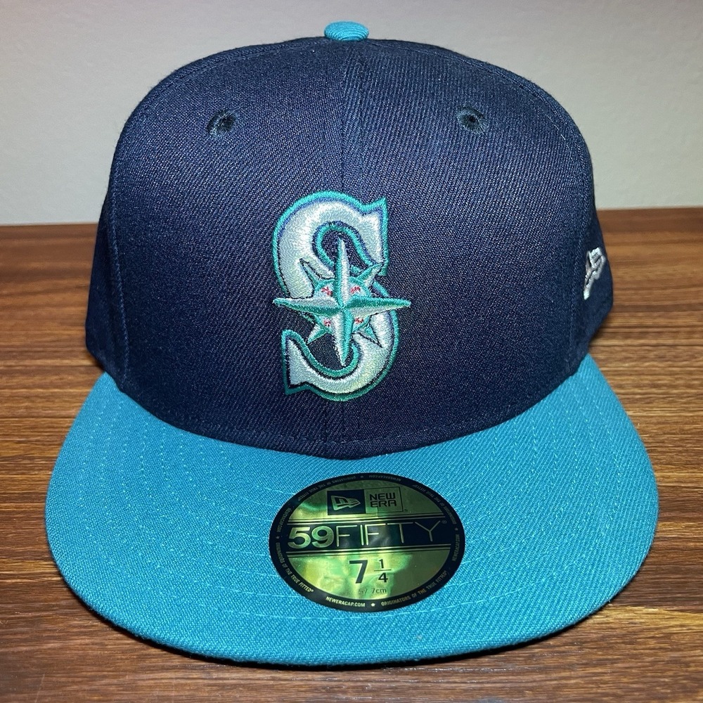 New Era 59Fifty Seattle Mariners Fitted Hat Size 7 1/4 Blue Teal MLB Cap NEW